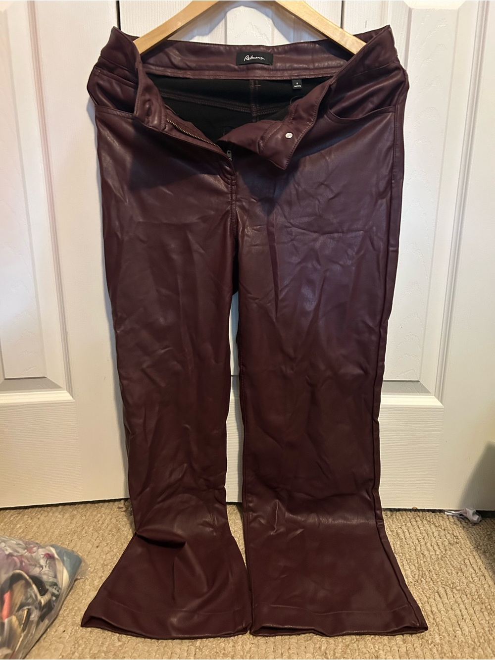 Reitmans Burgundy Faux Leather Flare Pants